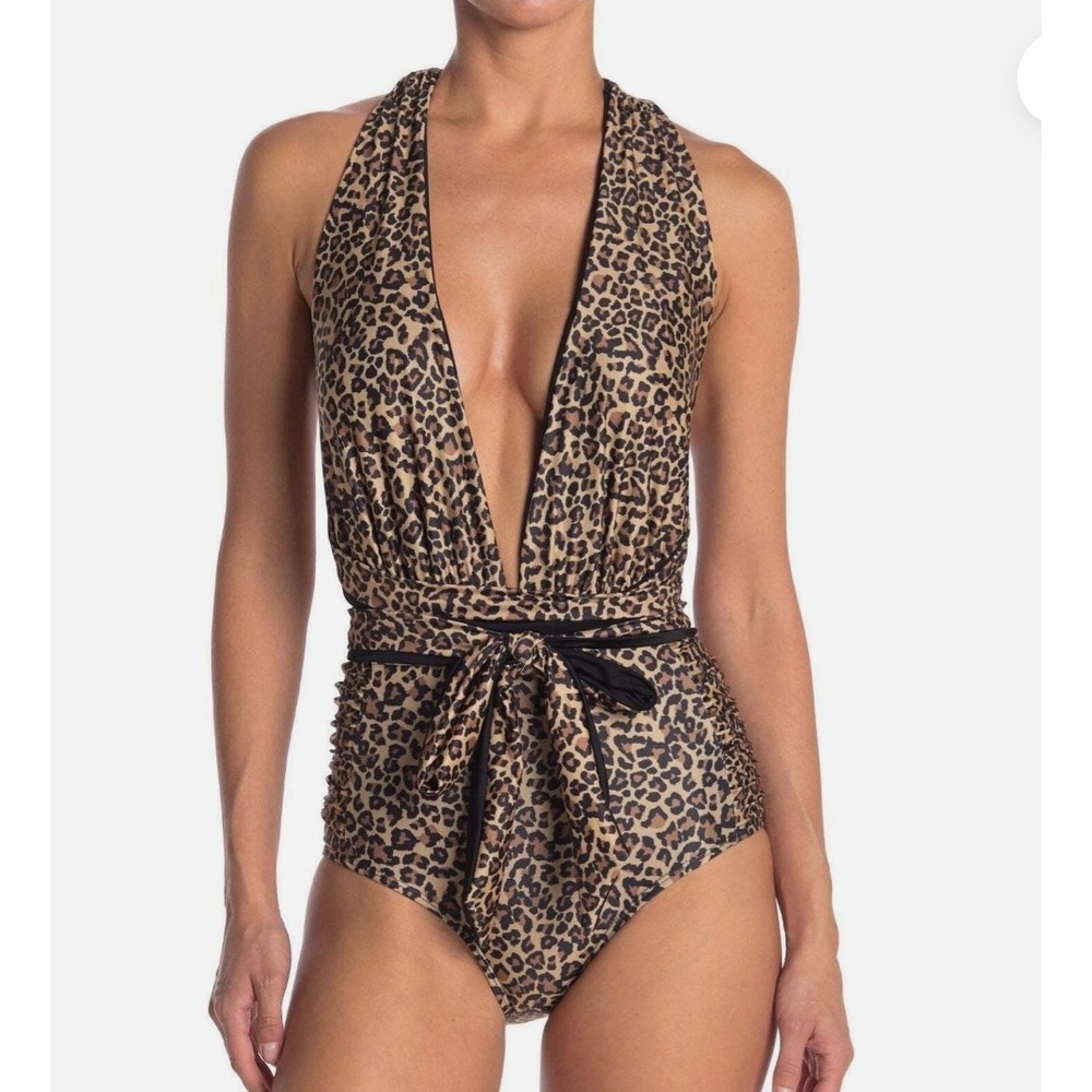 Nicole Miller One Piece Swimsuit Medium Leopard Print Animal Halter Vacation